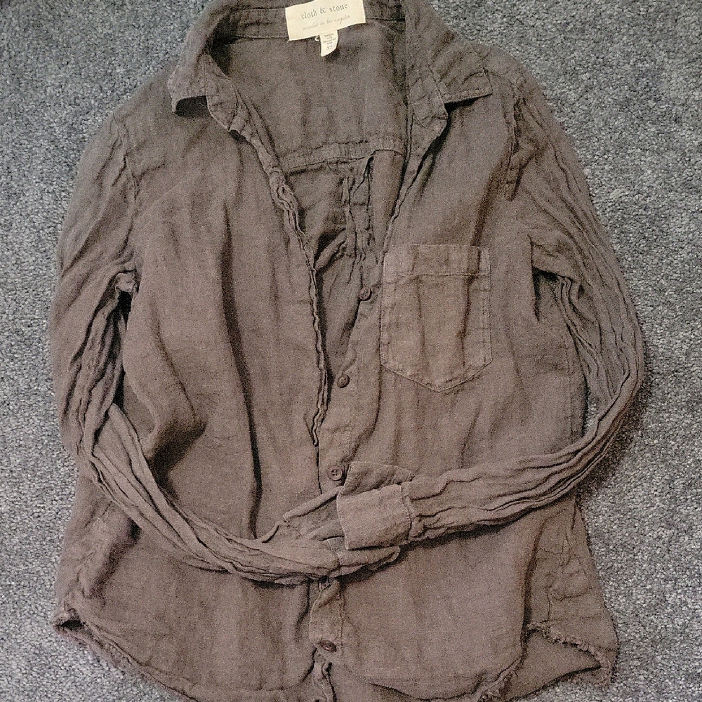 cloth & stone Brown Crinkled Button-Up Shirt